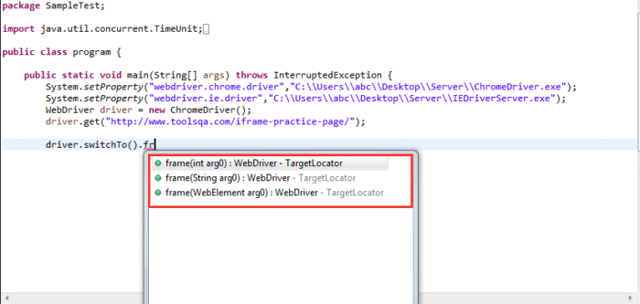 Using the SwitchTo().frame function